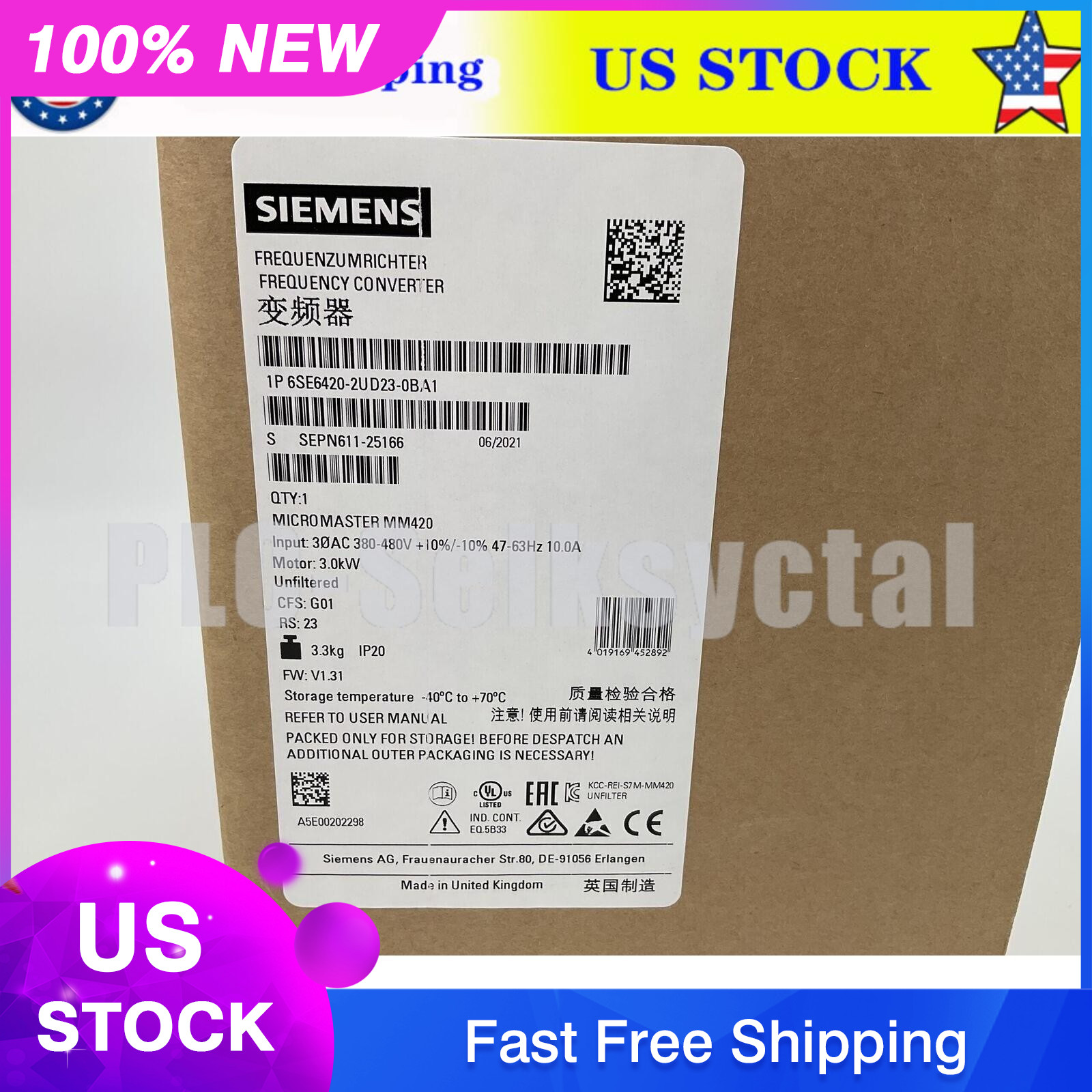 New Siemens Inverter 6SE6420-2UD23-0BA1 MM420 380V 3KW