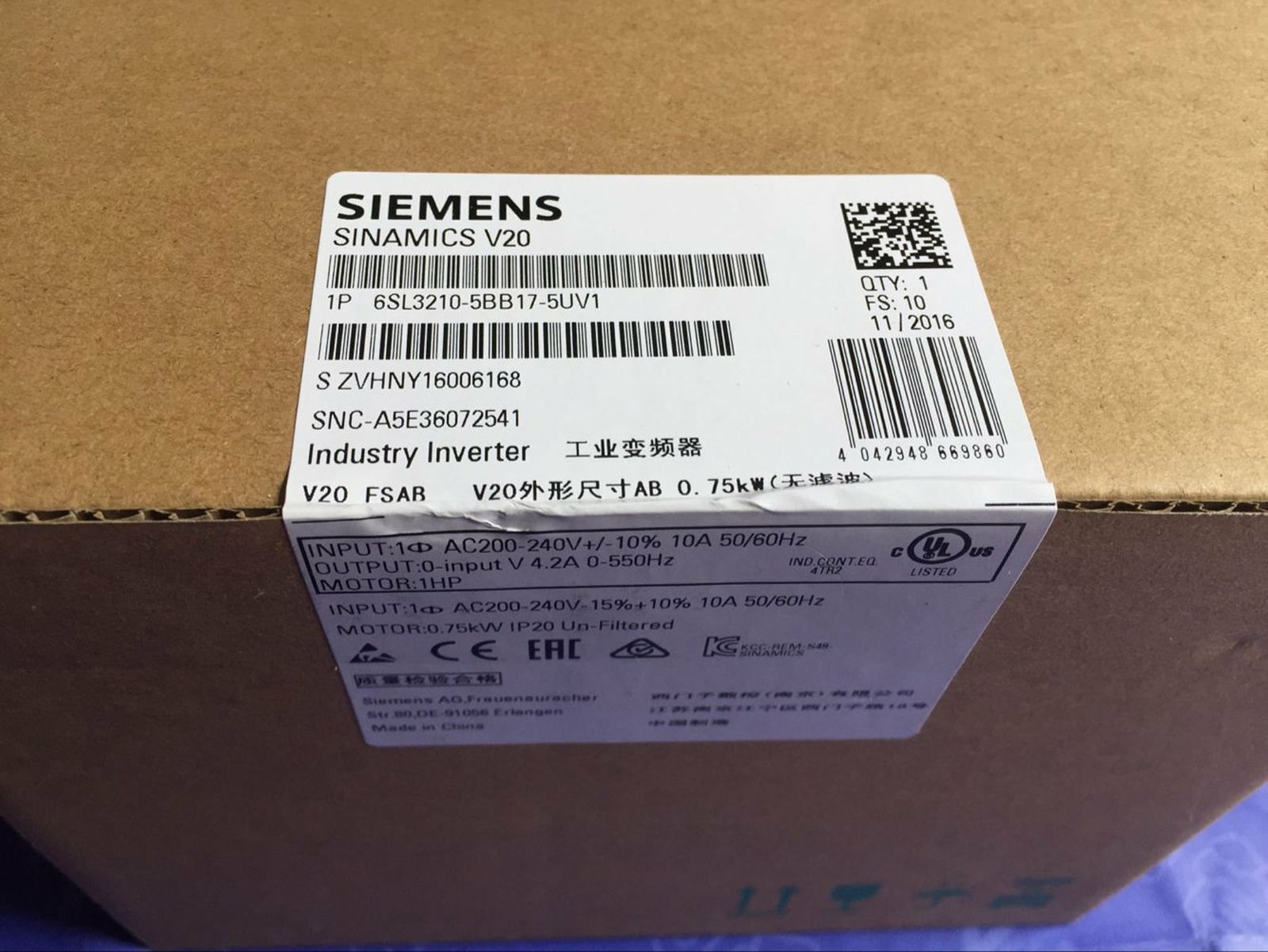 New Siemens 6SL3210-5BB17-5UV1 6SL3 210-5BB17-5UV1 Inverter Expedited Shipping
