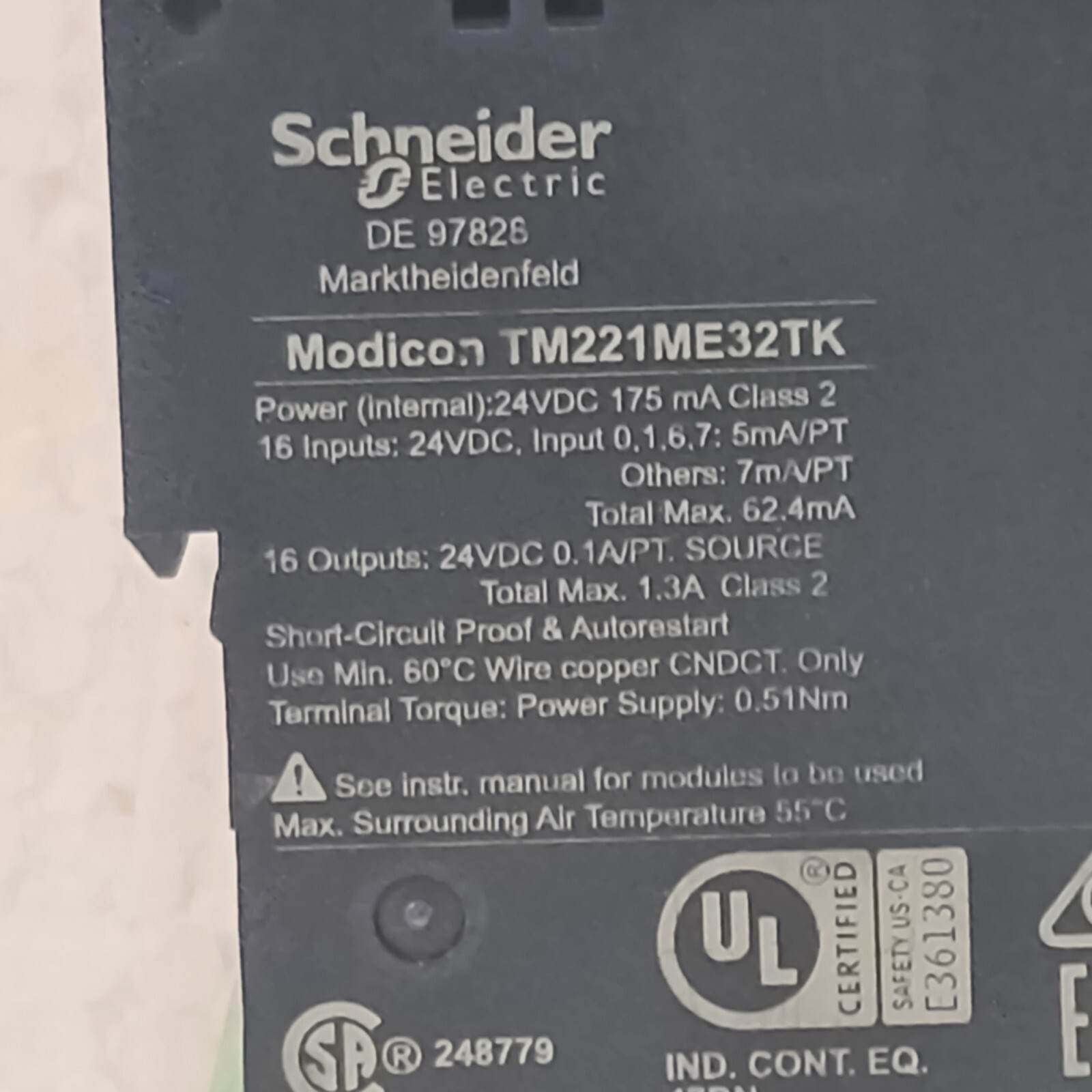 Schneider Modicon TM221ME32TK Logic Controller, Modicon M221, 32 IO, Transistor