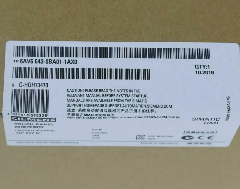 New SIEMENS 6AV6643-0BA01-1AX0 SIMATIC TOUCH PANEL HMI 6AV6 643-0BA01-1AX0