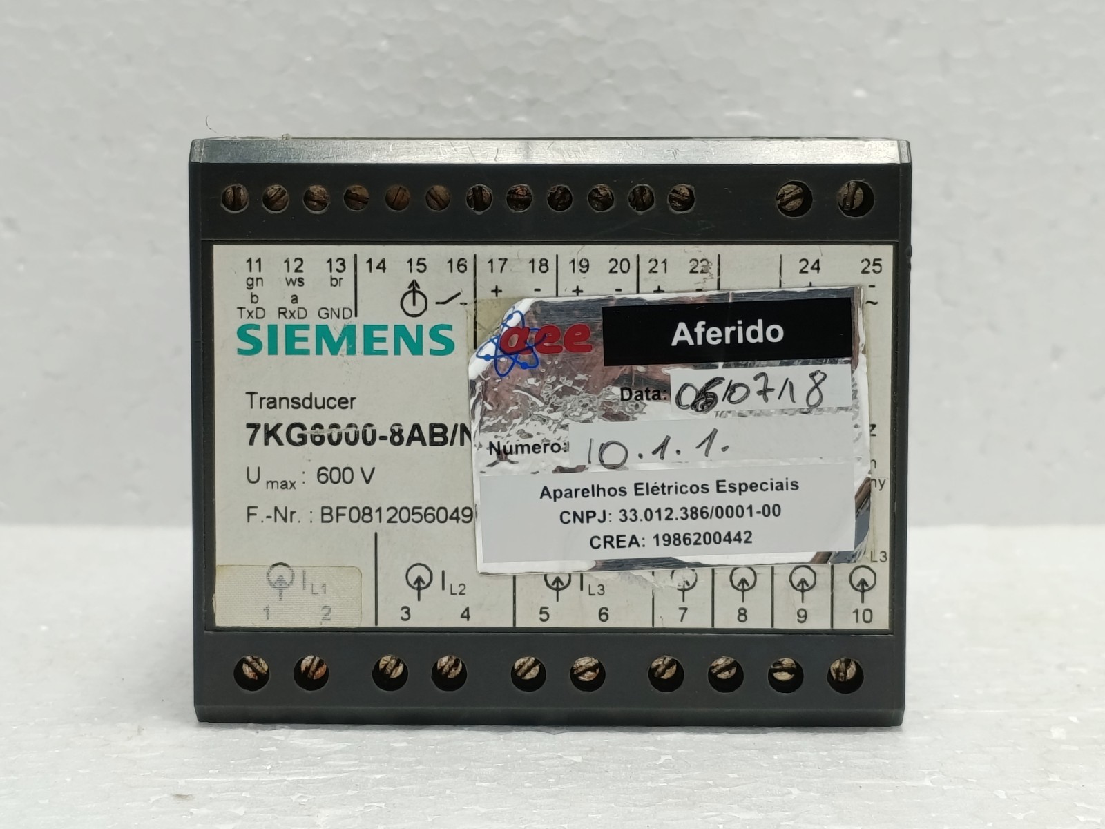 SIEMENS 7KG6000-8AB/NN Transducer 600V Max Industrial Surplus USED