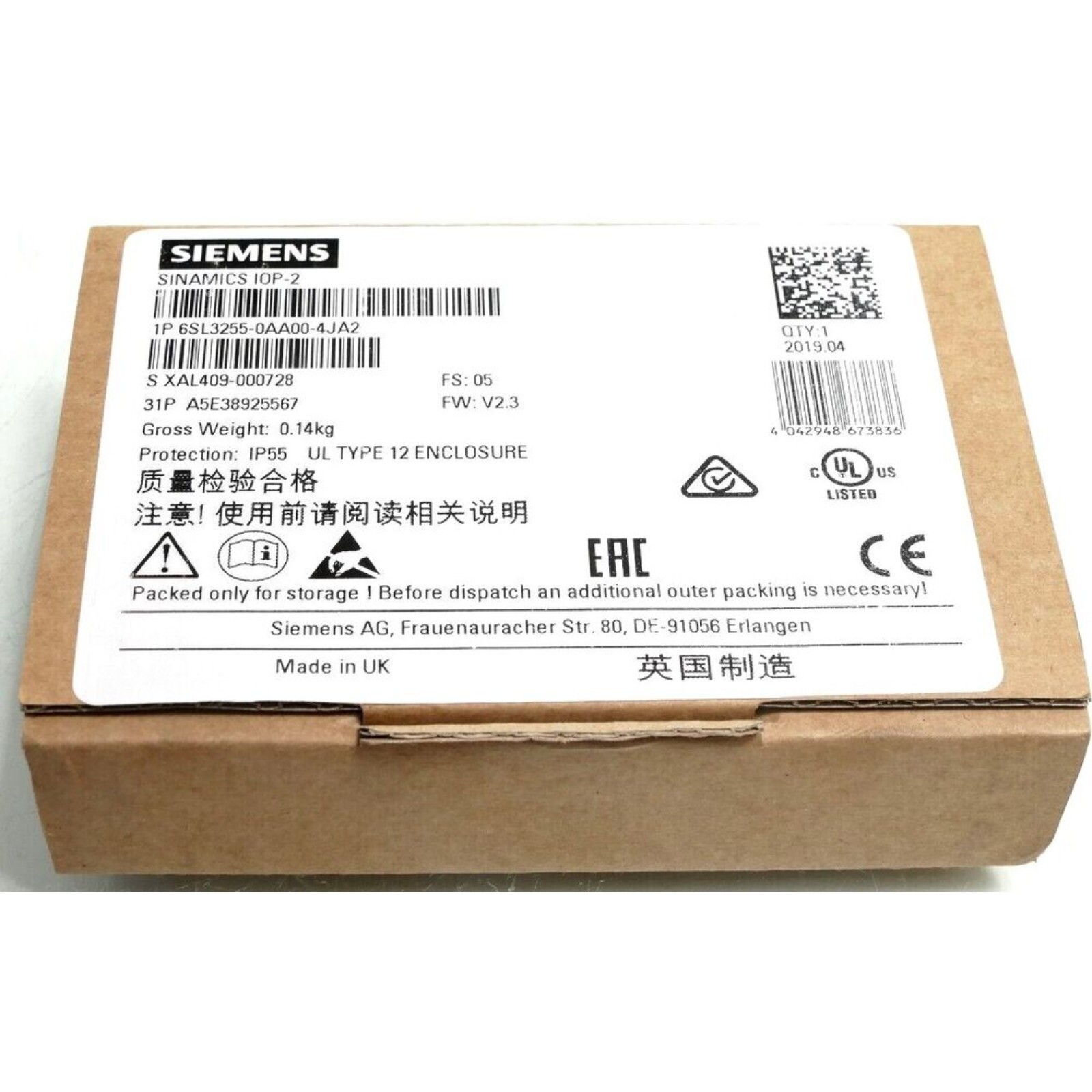 New Siemens 6SL3 255-0AA00-4JA2 6SL3255-0AA00-4JA2 Operator Panel US FREE TAX
