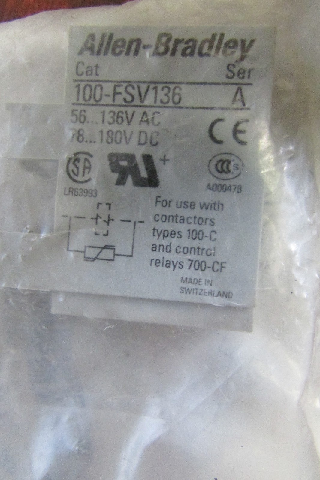 ALLEN BRADLEY 100 FSV136 Surge Suppressor Varistor 56-136 vac 78-180 vdc