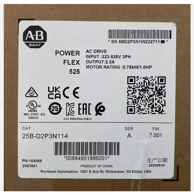 New Sealed Allen-Bradley 25B-D2P3N114 PowerFlex 525 1Hp AC Drive AB 25BD2P3N114