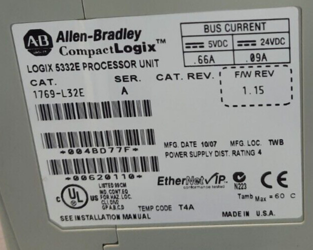 Allen-Bradley 1769-L32E CompactLogix EtherNet Processor Unit, Logix 5332E, Ser A