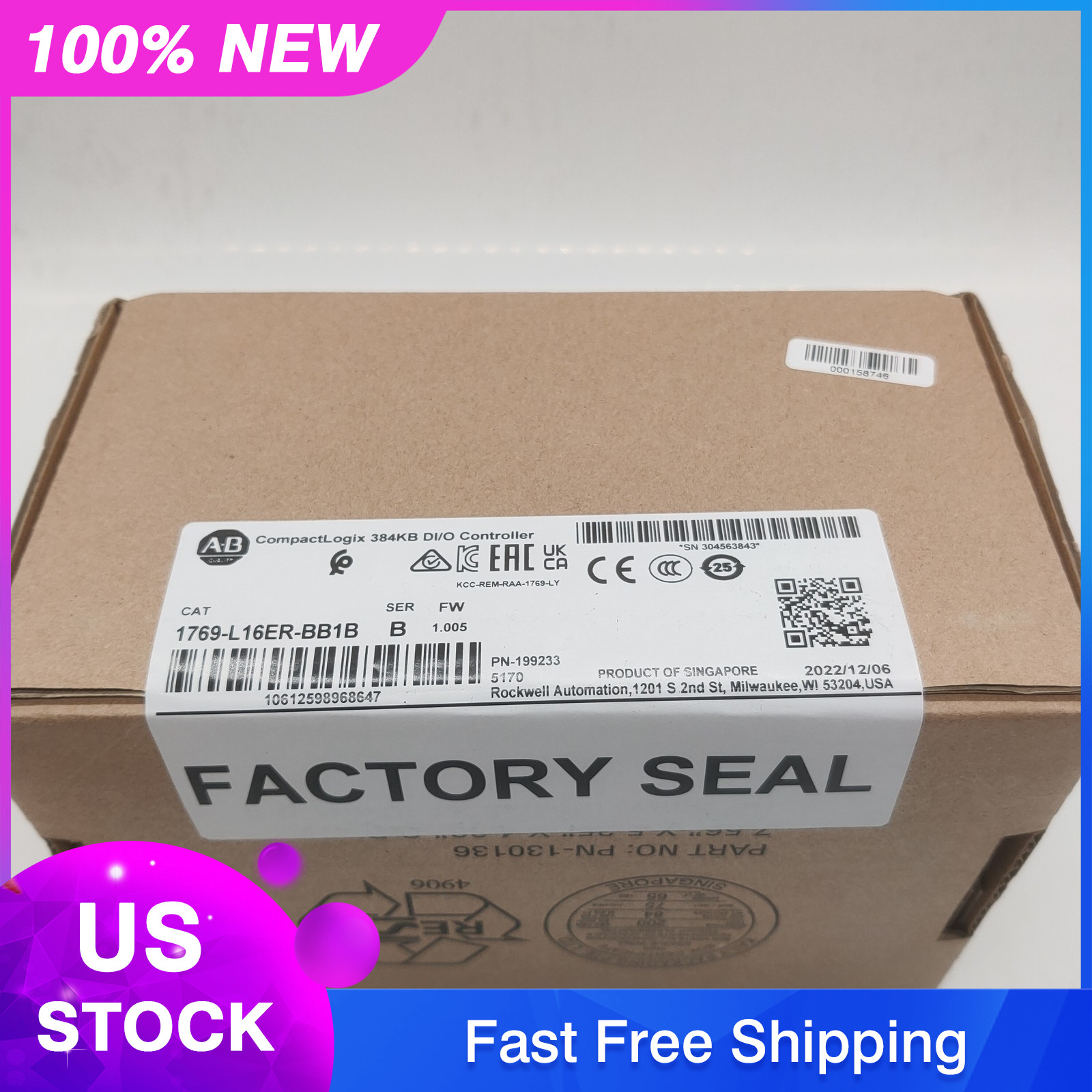 New Sealed AB 1769-L16ER-BB1B SER B CompactLogix 384KB DI/O Controller Fast Ship