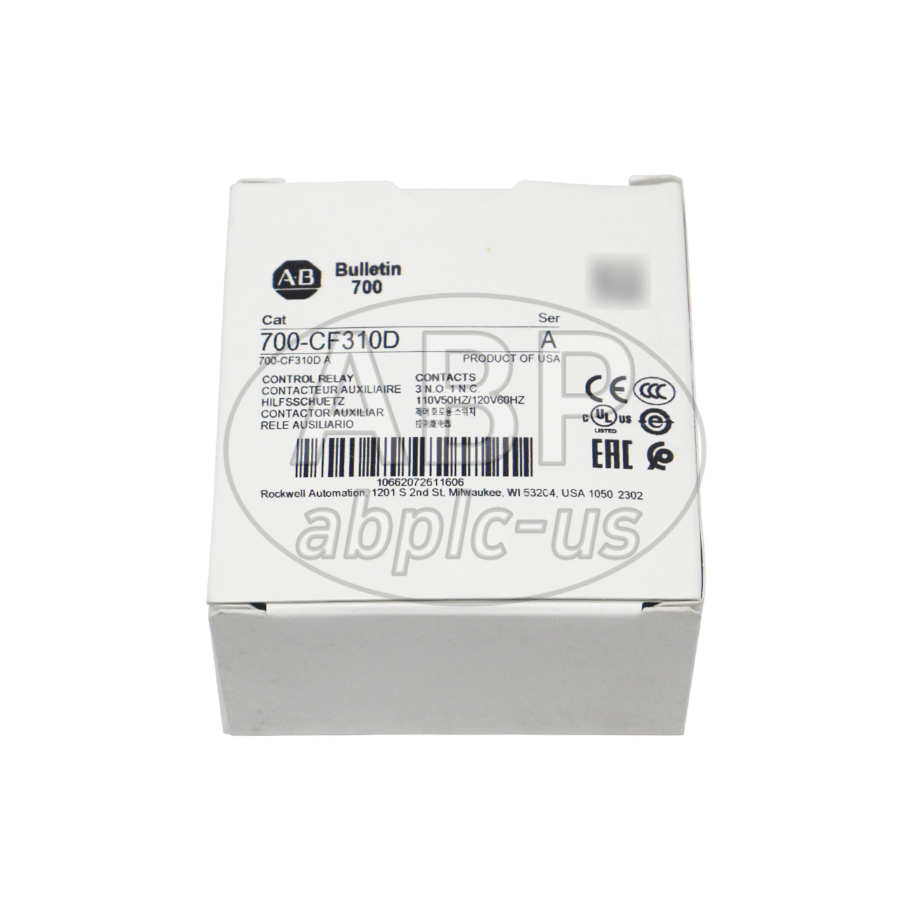 Allen Bradley Control Relay 700-CF310D Standard Contact 110V 50Hz/120V 60Hz US