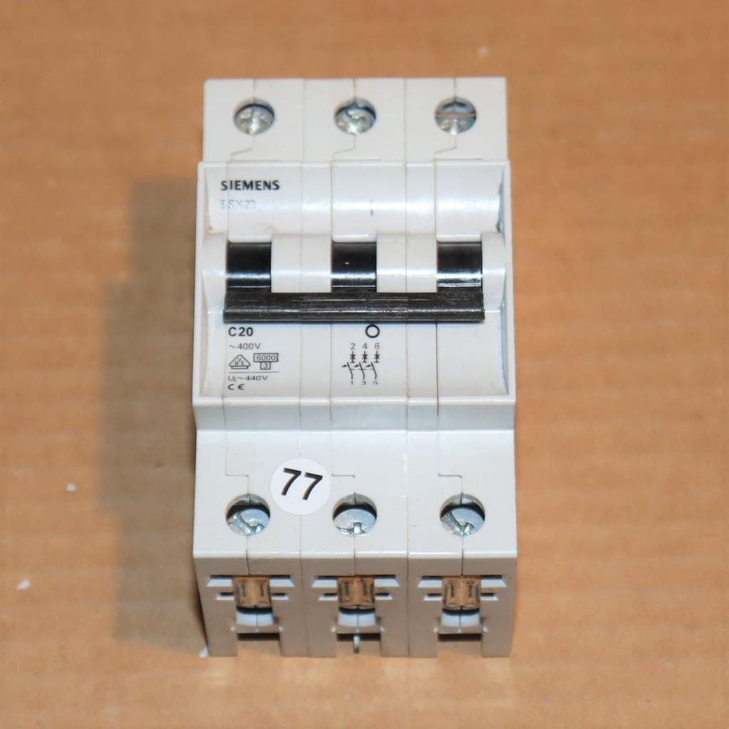 One Siemens 5SX23 C20 5SX2320-7 3 Pole 20 Amp Circuit Breaker W-77