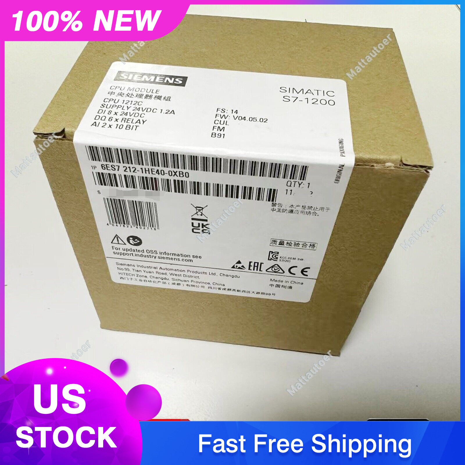 New Siemens 6ES7 212-1HE40-0XB0 6ES7212-1HE40-0XB0 SIMATIC S7-1200 CPU 1212C