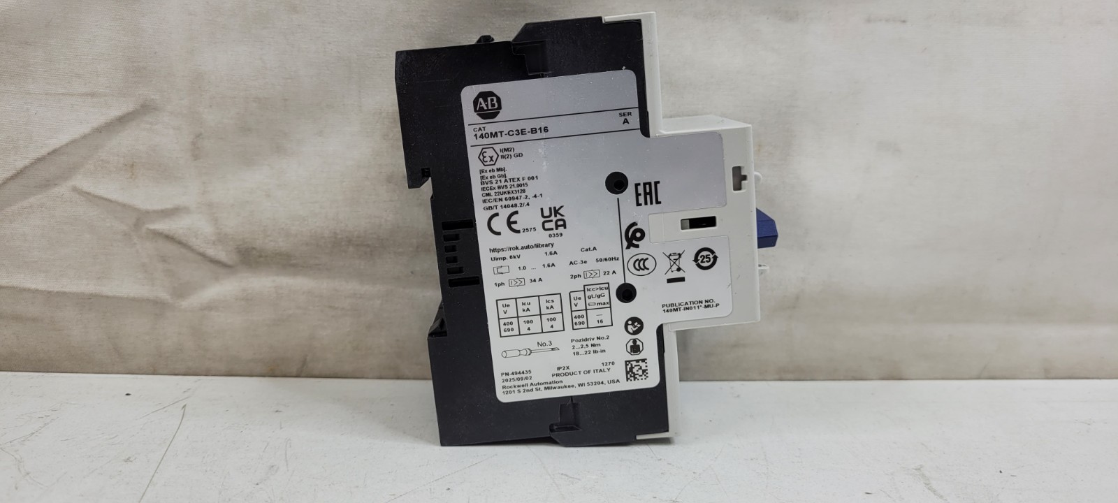 Allen Bradley 140MT-C3E-B16 Series A MPCB, 1.0-1.6 A, Frame C, NEW IN BOX