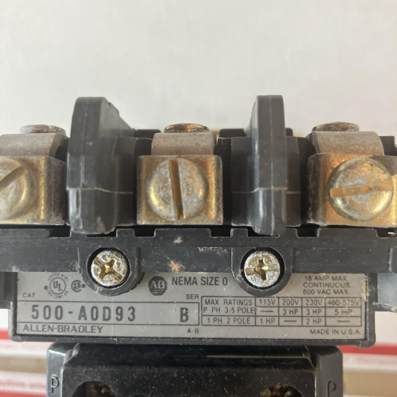 Contactor 115-120v-ac 18a Amp 5hp Allen Bradley 500-AOD93 Size 0 Ac